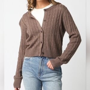 Nati Candace Cardigan Brown Cable Knit Large